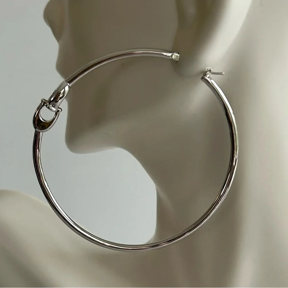 COACH Interlocking Signature C Large Hoop Earrings, Silver NWOT - Picture 3 of 7